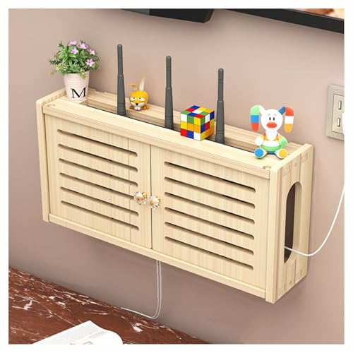 Étagère murale cache-câbles en bois pour box internet et multiprises