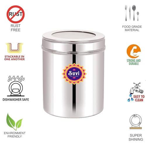 SUVI 1 kg Stainless Steel Kitchen Containers with See Through Lid (1250ml - 6pcs) | Ubha Dabba Multipurpose Storage | Steel Storage Containers for kitchen Food Grains Capacity - 1kg Approx (Pack of 6) SUVI 1 kg Stainless Steel Kitchen Containers with See Through Lid (1250ml - 6pcs) | Ubha Dabba Multipurpose Storage | Steel Storage Containers for kitchen Food Grains Capacity - 1kg Approx (Pack of 6)