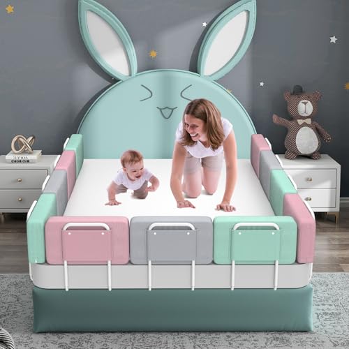 Kidsbuddy 50CM Sponde Letto Bambini, Barriera Letto Bambini Anticaduta,Altezza Regolabile,Facile da Montare,Protezione da Caduta,Barriera di Sicurezza Letto per Bambini,1PCS,Lago Verde