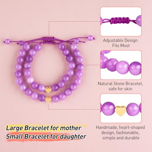 Image of Mommy and Me Preschool Pre-K First Day of School Bracelet Mother Daughter Matching Beaded Heart Bracelets Set Back to School Jewelry Gifts