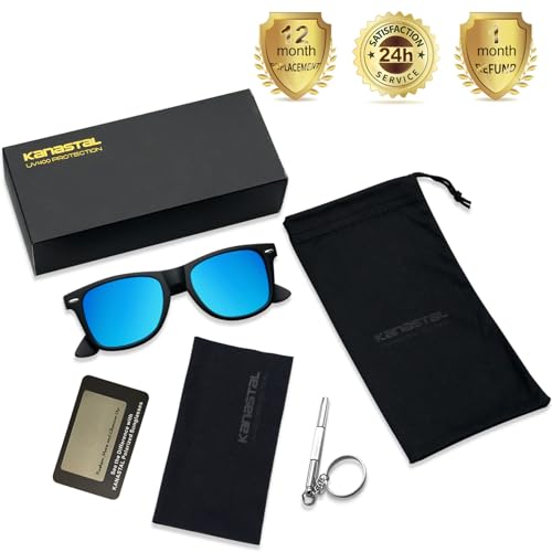 Image of KANASTAL Polarized Sunglasses Men Women TR90 Retro Classic Square Sun Glasses with UV400 Protection Mirror Blue Lens Shades