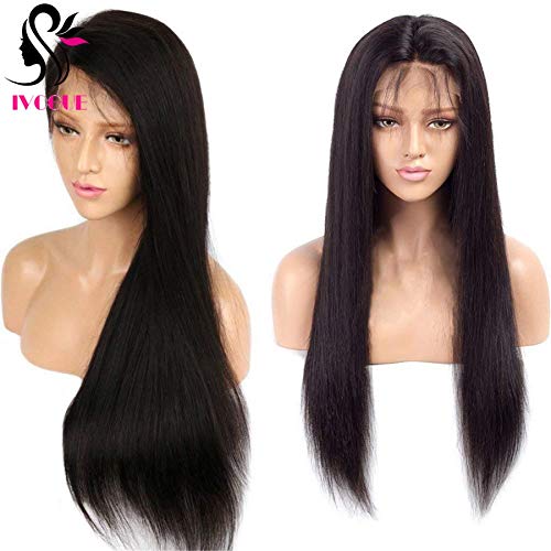 32inch Malaysia Virgin Human Hair Wigs Long Glueless Lace Front Wigs with Bleached Knots Baby Hair for Black Women (24inch, Straight)