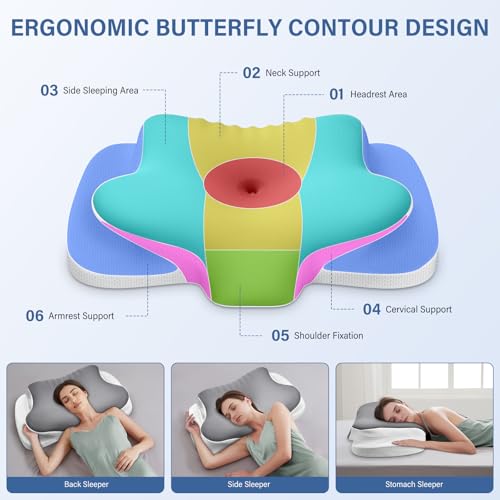 Ehomfory Nackenstützkissen Atmungsaktiv Memory Foam Kissen Nackenkissen Kopfkissen, Ergonomisch Seitenschläferkissen für Seiten, Rücken & Bauchschläfer, 65x37x10/12cm