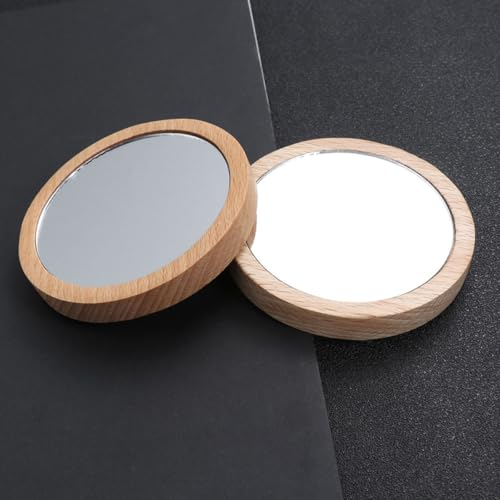 Espejo de Maquillaje Pequeño de Madera Portátil 3 Piezas miniatura 4