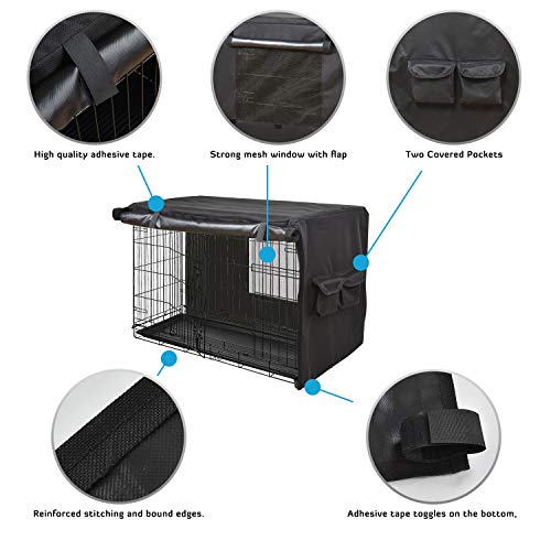 HONEST OUTFITTERS Dog Crate Cover 36 Inch Kennel for Medium Dog, Heavy Duty Oxford Fabric,with Double Door, Pockets and Mesh Window (37L x 24W x 25H,Black) - Image 6
