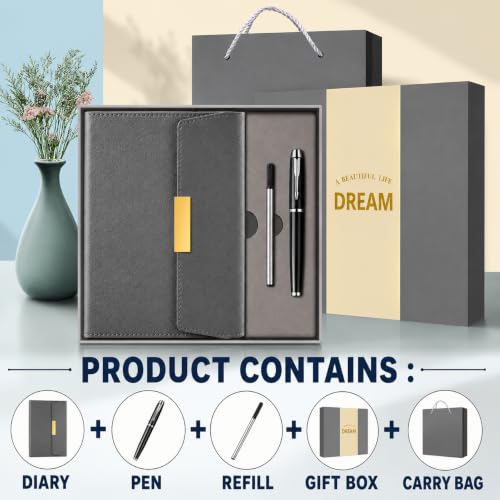 Image of CAVALO - Be Unique Diary Gift Set with Pen | Premium Notebook with Pen & Extra Refill | 6 x 8 Inch, 240 Lined Pages, Undated | Ideal for Corporate Gifting, Office Use, Basic Use, Diwali & New Year Presents (Grey Line Diary Gift Set)