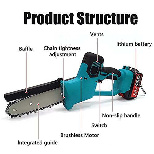 QAZX Akku Kettensäge mit Akku und Ladegerät, 8 Zoll 21V Mini Kettensäge Elektrische Motorsäge Gartengerät für Gartenbaum Landwirtschaft, Ranch, Bäume Schneiden – Bild 6
