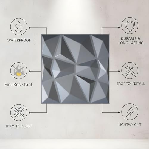 Image of Kayra Decor 3D PVC Wall Panels for Bedroom & Living Room | Stone Design | Gray Color | 19.7 x 19.7 Inch | Pack of 40 | 107.60 Sq Ft