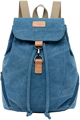 Canvas Backpack Casual Daypack for Girls&Women Drawstring Shoulder Bag Blue
