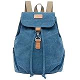Canvas Backpack Casual Daypack for Girls&Women Drawstring Shoulder Bag Blue