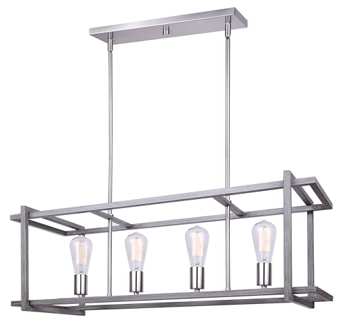 Canarm Chandelier Brushed Dark Grey Color, 4 Lt 33inch Width Rod Chandelier, 60W Type A, 33inch W x 19.75-61.75inch H x 11.75inch D