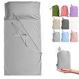 Cozysilk Brand - GANNAFEE Cotton Sleeping Bag Liner with Zipper - 100% Cotton Travel Sheet Sleep Sack Adult - Travel Sleeping Bag for Hotels Camping Hiking (Single - 33.5 x 87 inch, Light Grey)
