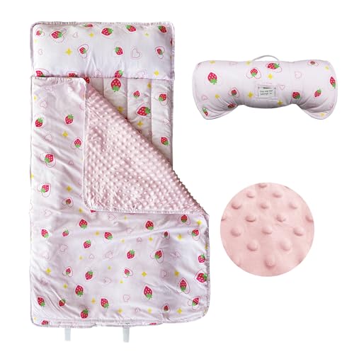 Toddler Nap Mat with Removable Pillow & Minky Blanket Roll Up Storage Kids Sleeping Bag Soft and Comfortable Toddler Sleeping Bags for Travel Camping Daycare Preschool