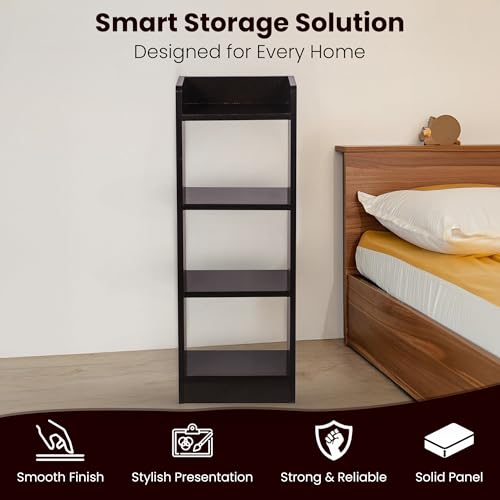 Image of YESMOM YOVA Interior 3 Layer Engineered Wood Multipurpose Rack Bookshelf Storage Organizer Stand Modern White Bookshelf Storage for Home Organization. (Black)