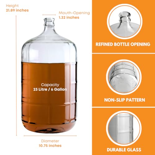 FastRack 6 Gallon Glass Carboy | Made with Italian Glass | Clear | Food Grade for Wine Making, Fermentation & Storage | Home Brewing Kit | Glass Carboy 6 Gallon Fermenter | #7 Stopper not Included