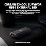 CORSAIR EX400U Survivor 1TB USB4 External SSD – Up to 4000 MB/s, IP55 Rugged Drive, Plug & Play for PC, Mac & iPad – Black