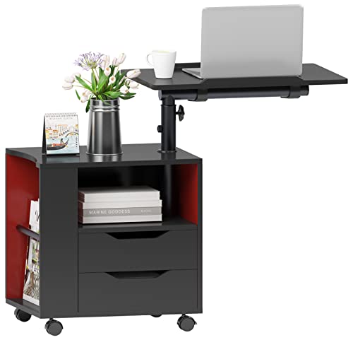 sogesfurniture Mesita de noche, mesa auxiliar de dormitorio móvil de altura ajustable, mesa de noche sobre cama, mesa auxiliar apilable, mesita de noche, muebles de dormitorio, color negro
