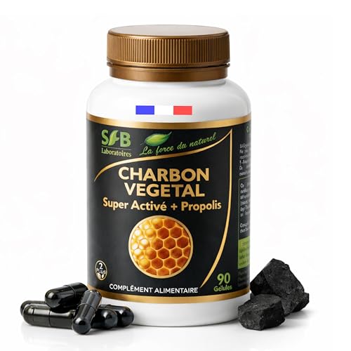 SFB Laboratoires Charbon Végétal Super Activé et Propolis Verte – 90 Gélules Naturelles pour Digestion Saine, Réduction des Ballonnements, Élimination des Toxines – Complément Alimentaire Végétal
