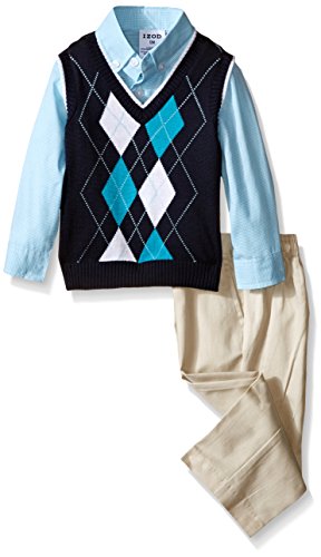 Izod Baby boys 3-Piece Sweater Vest, Dress Shirt, and Pants Set, Navy, 12 Months