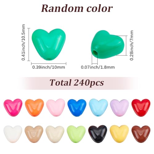 SUNNYCLUE 240Pcs Heart Acrylic Beads Heart Shaped Bead Spacers 10mm Multicolor Valentines Love Charms Crystal Loose Spacer for Jewellery Making DIY Crafts Earrings Necklaces Bracelet Mothers Supplies