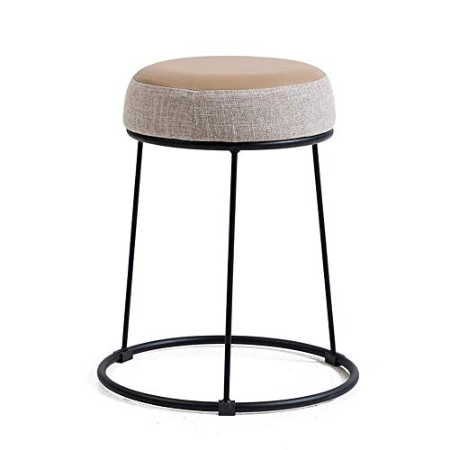 Taburete redondo de hierro forjado con acolchado de piel sintética, taburete beige para sala de estar, comedor o banco de zapatos, reposapiés versátil y elegante acento de muebles