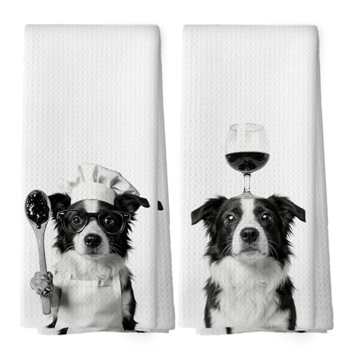 XPH Funny Border Collie Hand Towels, Border Collie Gifts for Women Men, Dog Mom Dad Lover Gifts Hand Towels for Bathroom Decorations, Funny Dog Home Bathroom Decor 16x24inch Set of 2