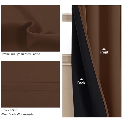 Image of HOMEMONDE Long Door Curtains 9 Feet Pack of 2 - Thermal Insulation 99% Blackout Curtain, Rod Pocket Style & Black Backing Drapes - (108 Inch, Dark Brown)
