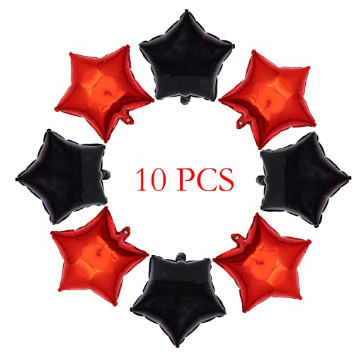 18 Inch Red Black Star Shape Foil Balloon,10Pcs Mylar Helium Balloons Star Balloons For Party Decoration #TOP1