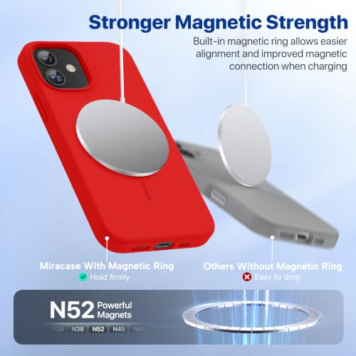 Image of miracase Magnetic for iPhone 12 Case /iPhone 12 Pro Case, [Soft Anti-Scratch Microfiber Lining], Compatible with MagSafe, Liquid Silicone Shockproof Drop Protection Phone Case for 12 /12 Pro,Red