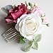 Fangsen Delicate Boho Bride White Red Pink Rose Flower Leaves Floral Comb With Spring Wedding Hair Piece and Hair Vines for Brides Flower Girls and Bridesmaids Silver