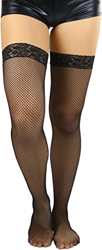 Image of ToBeInStyle Women's Fine Classic Fishnet Thigh High Stretch Nylon Novelty Stockings