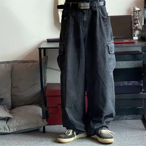 Men's Baggy Jeans, Black Wide Leg Denim Pants, Oversize Cargo Style, Korean Streetwear Hip Hop Trousers2