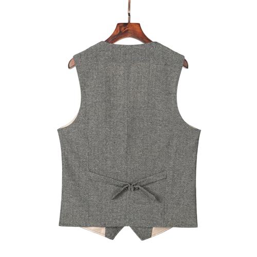 SevenBoy Men's Casual Suit Vest Regular Fit Wool Herringbone Waistcoat For Wedding and Party3