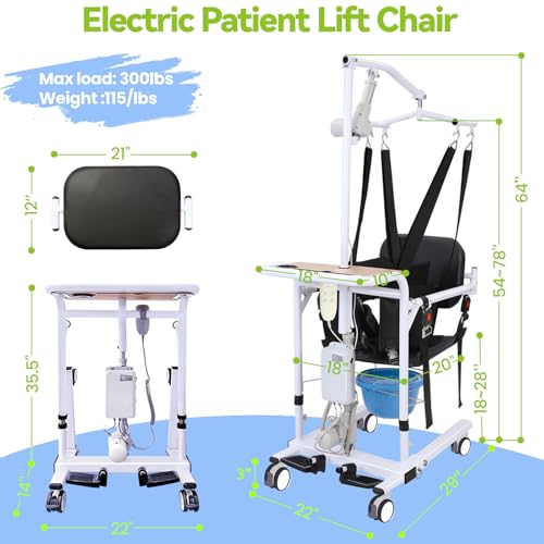 Electric Patient Lift Transfer Chair,Foldable Transfer Lift Wheelchair for Home Car,Height Adjustable with Hanger Device,Portable Handicap Lift Shower Chair,Transfer Chairs for Seniors - Thumbnail 3