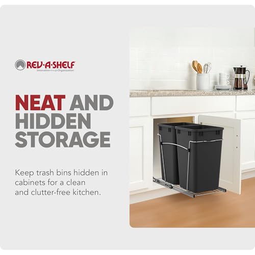 Image of Rev-A-Shelf Double Pullout Garbage Trash Cans for Kitchen Cabinets, 27 Qt