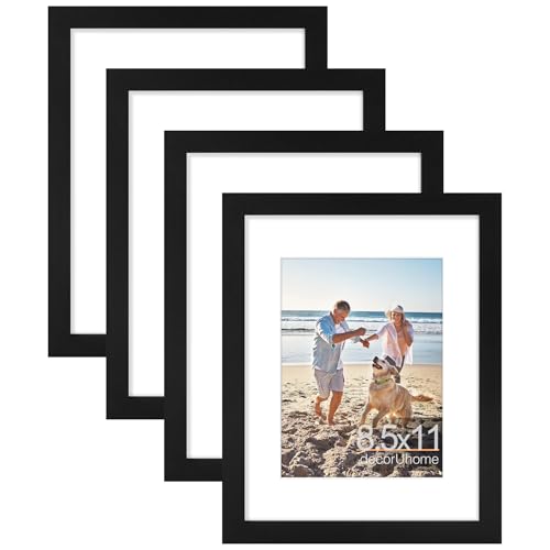 decorUhome 8.5 by 11 Picture Frame, Display Pictures 6x8 with Mat or 8.5x11 without Mat, Wall & Tabletop Display Certificate Frame, Black, 4 Pack