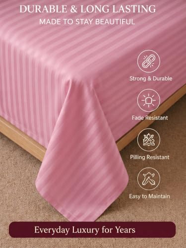 Image of Mafatlal 210 TC Italian Stripe Single Bedsheet Set with Pillow Cover (60 x 90 Inches) | 100% Cotton | Hotel Collection | Soft Breathable Flat Bed Sheet | Blush Pink