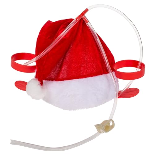 MIJOMA Trinkhelm – Freihändiges Trinken mit Spaßfaktor – Getränkehelm für Party, Festival & Karneval – Verstellbare Halterung für Dosen & Flaschen – Lustiges Party-Gadget (Rote Weihnachtsmütze)