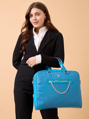 Image of Caprese Mist Laptop Bag, Large | Stylish Office Handbag for Women with 15.6 Inch Laptop Compartment with Adjustable & Detachable Sling Strap | Secure Zip Closure | Ideal for Office & Travel (Blue)