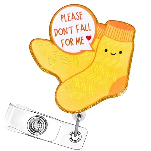 Don’t Fall for Me Badge Reel Holder Retractable with ID Clip for Nurse Nursing Name Tag Card Cute Funny Socks Accessories with Alligator Clip Medical Assistant Office Student Work Hospital