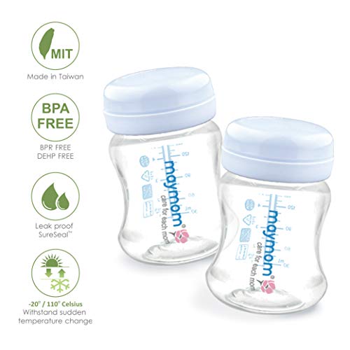 Image of Maymom Wide-Mouth Milk Storage Collection Bottle with Travel Cap and Sealing Ring ; Can Replace Spectra S1 S2 Avent Natural Avent Classic Bottles (6pc 4.7Oz /140mL)
