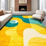 Ultra Soft Area Rug 6x9, Non Slip, Stain Resistant, Washable Area Rugs for Living Room, Bedroom, Dynamic Teal and Orange Visuals (Yellow, 6x9)