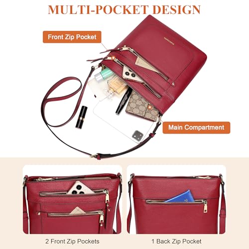 Over Earth Leather Crossbody Bags for Women Medium Shoulder Purse Multi Pocket Shoulder Handbag with Adjustable Strap(O199E Wine Red) by Over Earth - Image 5