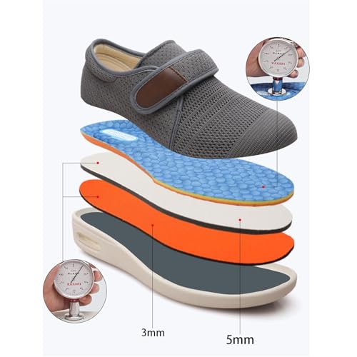 Elderly Diabetic Shoes, Men's Plus Size Non-Slip Swollen Feet Adjustable Diabetic Shoes, Fattening and Widening Casual Orthotic Plantar Fasciitis, for Elderly Foot Pain Relief Swollen2