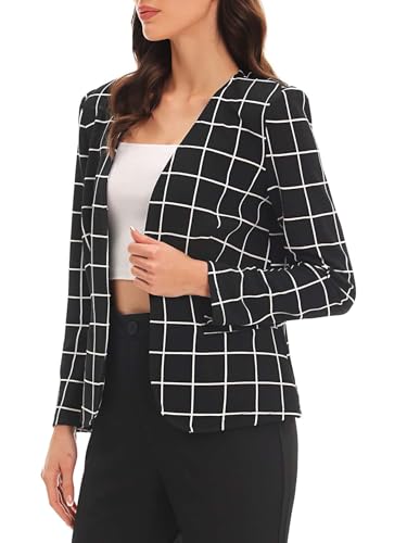 Milumia Women Plaid Business Casual Blazer Jacket Long Sleeve Open Front Elegant Dressy Suit Blazer2