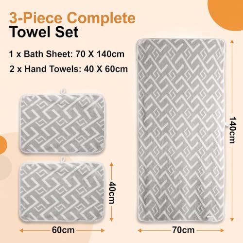 Image of Story@Home K-Cloud Luxury Bath Towel Set for Gifting, Korean Designer Towel,500 GSM, Microfiber Ultra Soft, Quick Dry 3X More Absorbent Than Cotton Towels, 1 Bath & 2 Hand Towels, Gift Box, Set 3-Grey