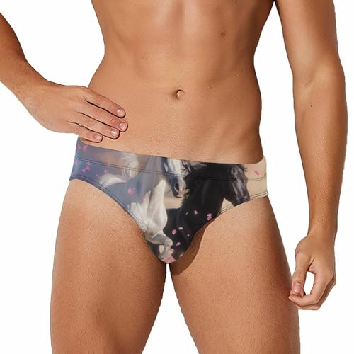 Running Horses Mens Swim Briefs Bikini Swimwear Print Beach Shorts Sexy Swimsuit L