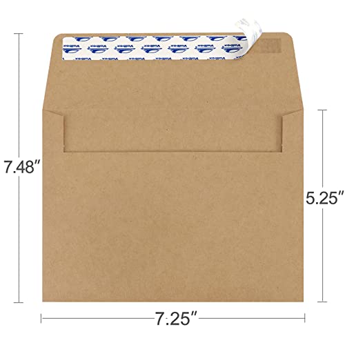 ValBox 5x7 Envelopes for Invitation 100 Qty A7 Envelopes Self Seal Brown, Kraft Paper Envelope for 5x7 Cards, Weddings, Baby Shower, Stationery, Office, 5.25 x 7.25 Inches