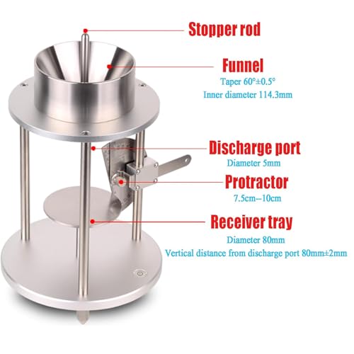 Tester gęstości objętościowej i przyrząd do pomiaru kąta kurzu, lejek 60° o średnicy rozładowania 5 mm, stal nierdzewna do użytku laboratoryjnego