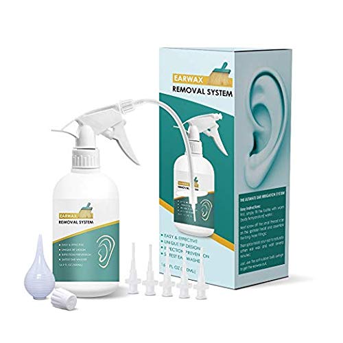Ear Wax Removal Tool for Ear Irrigation, Ear Wax Removal Kit for Ear Cleaning, Earwax Remover for Adults and Kids, Including 1 Ear Washer Bottle, 5 Disposable Tips, 1 Thread Cap and 1 Bulb Syringe.